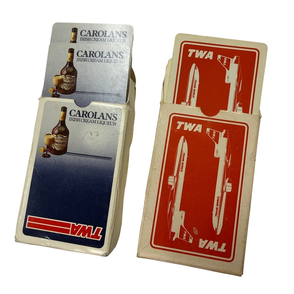 Vintage TWA Playing Cards Lot Carolans Irish Cream Liqueur Airline Memorabilia